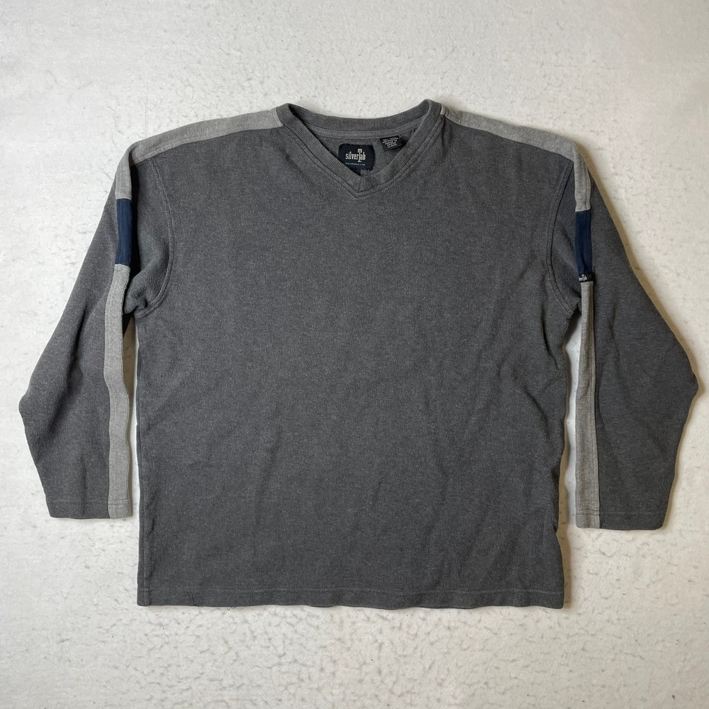 SilverTab Levi Strauss Large Gray Long Sleeve V-Neck Ribbed Shirt Stripe Detail